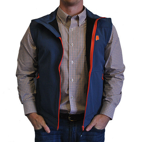 Alabama Auburn Soft Shell Vest Navy with Orange Trim