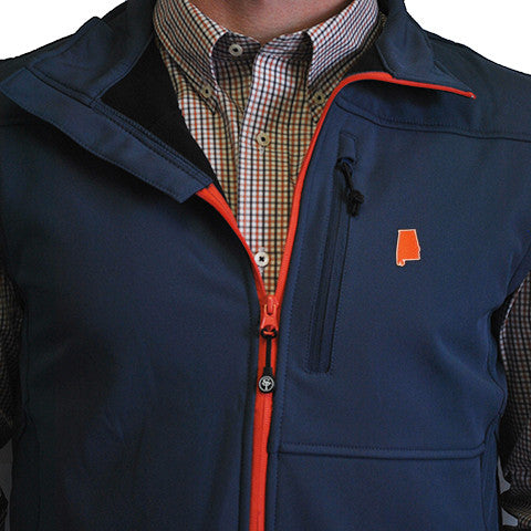 Alabama Auburn Soft Shell Vest Navy with Orange Trim