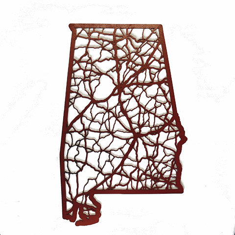 Alabama Laser Cut Wooden Wall Map Crimson