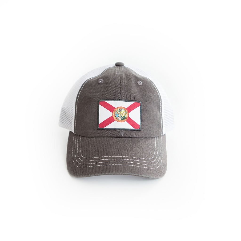 Charcoal Grey Florida State Flag Trucker Hat Front View