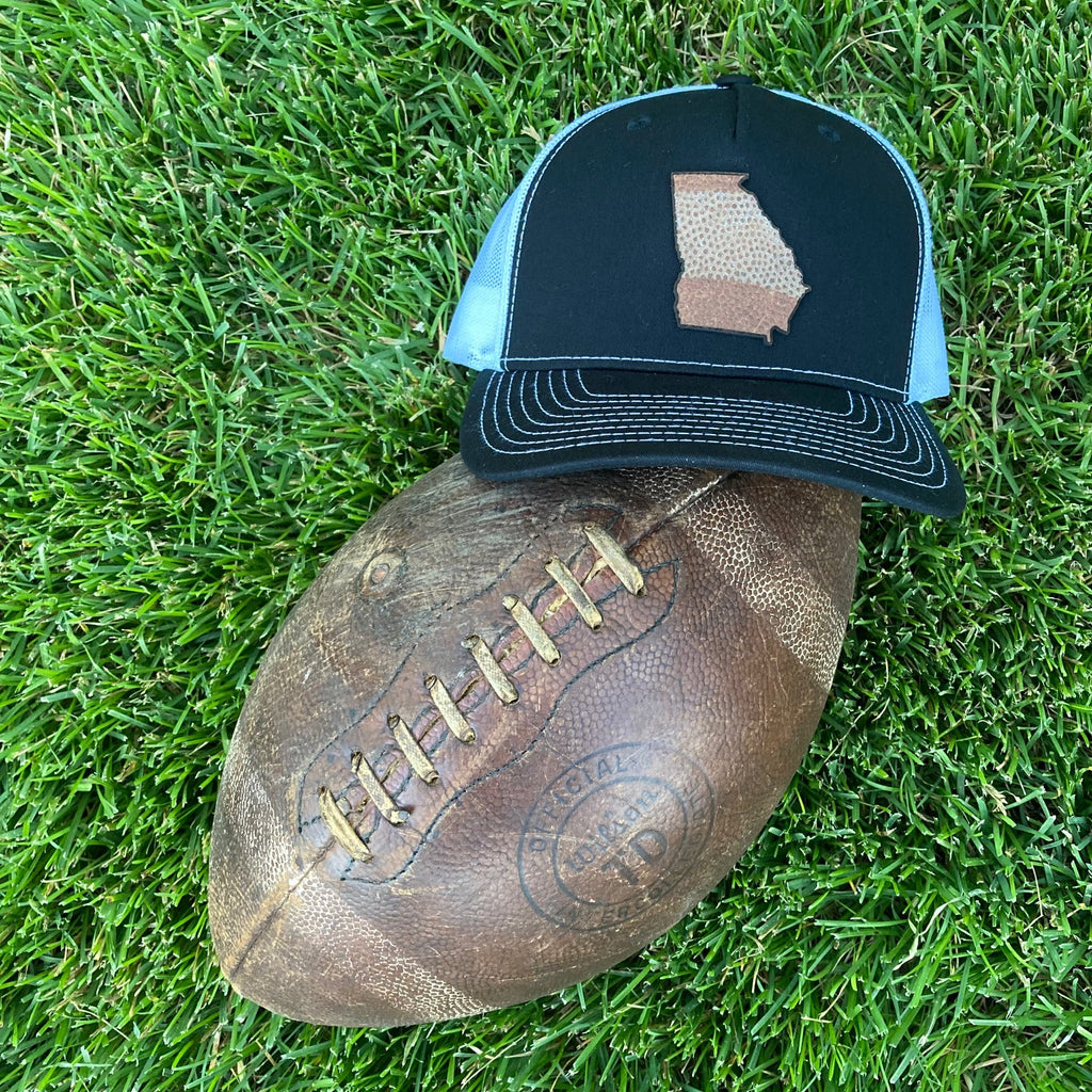 Georgia Leather Striped Structured Trucker Hat Black