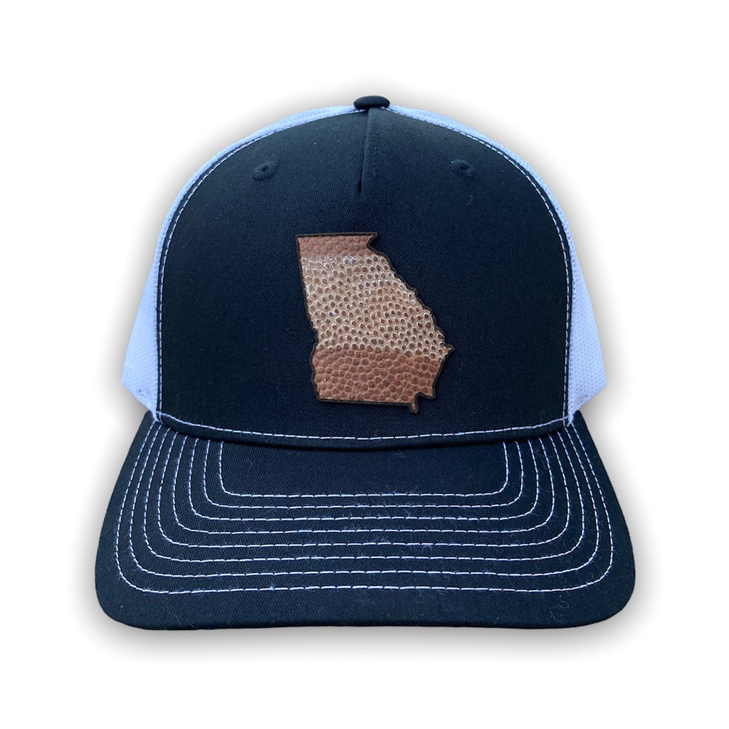 Georgia Leather Striped Structured Trucker Hat Black