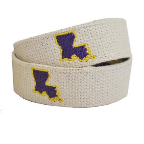 Louisiana Baton Rouge Gameday Embroidered Belt Natural