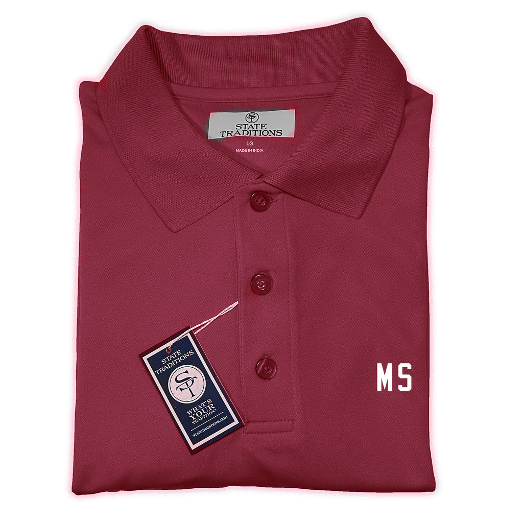 Maroon and White Mississippi "MS" Gameday Polo