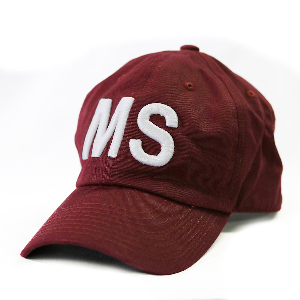 Mississippi "MS" State Letter Acronym Hat Maroon