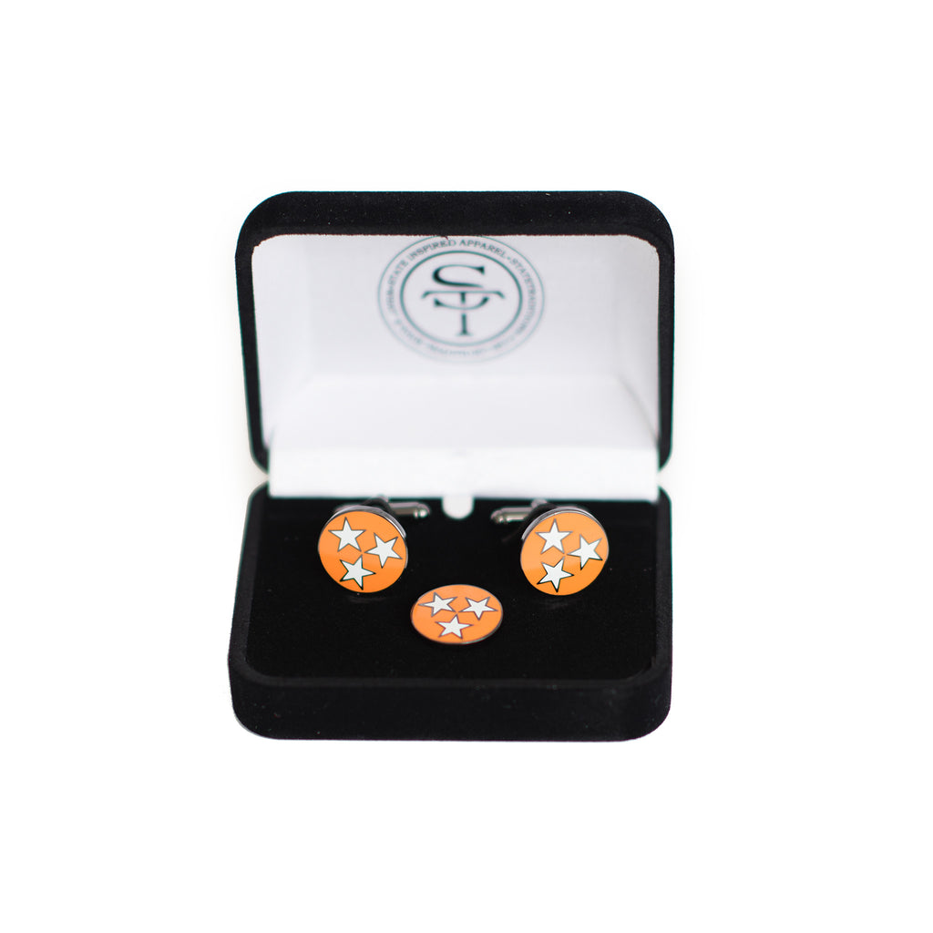Tennessee Orange TriStar Cuff Link and Lapel Pin Set Front View