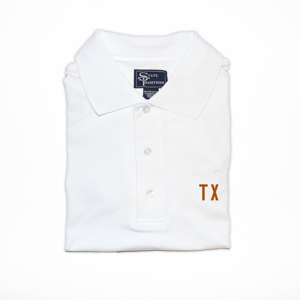 White and Burnt Orange Texas "TX" Gameday POlo
