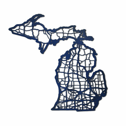 Michigan Laser Cut Wooden Wall Map Blue