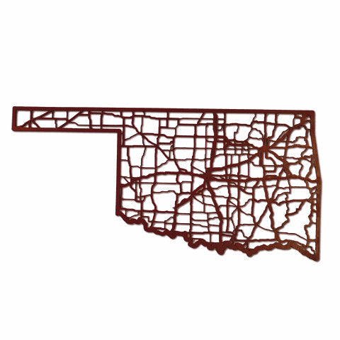 Oklahoma Laser Cut Wooden Wall Map Crimson