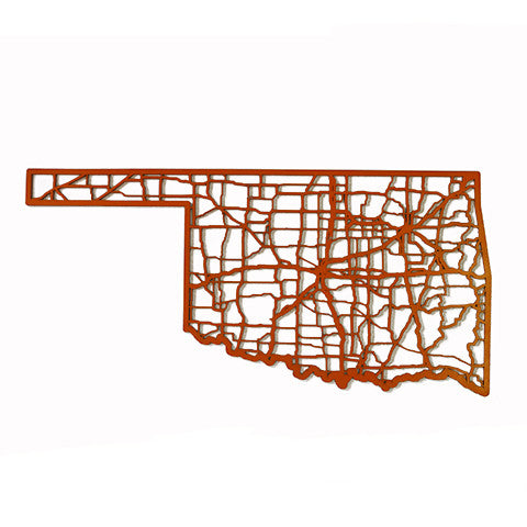 Oklahoma Laser Cut Wooden Wall Map Orange