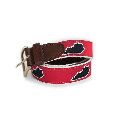 Red Kentucky Louisville Gameday Ribbon Belt with Leather Tab