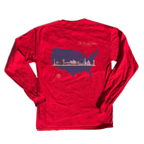 America Skyline Long Sleeve T-Shirt Red