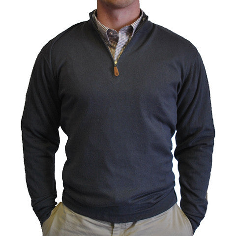 quarter zip dress shirt Black with White Trim Luxury Touch Cotton and Cashmere Quarter Zip Sweater XL