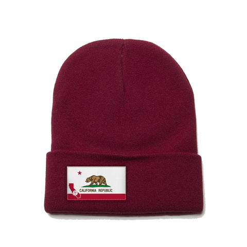 Maroon Beanie with California Flag Patch