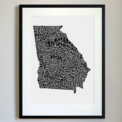 Georgia Typography Map Black/White Print
